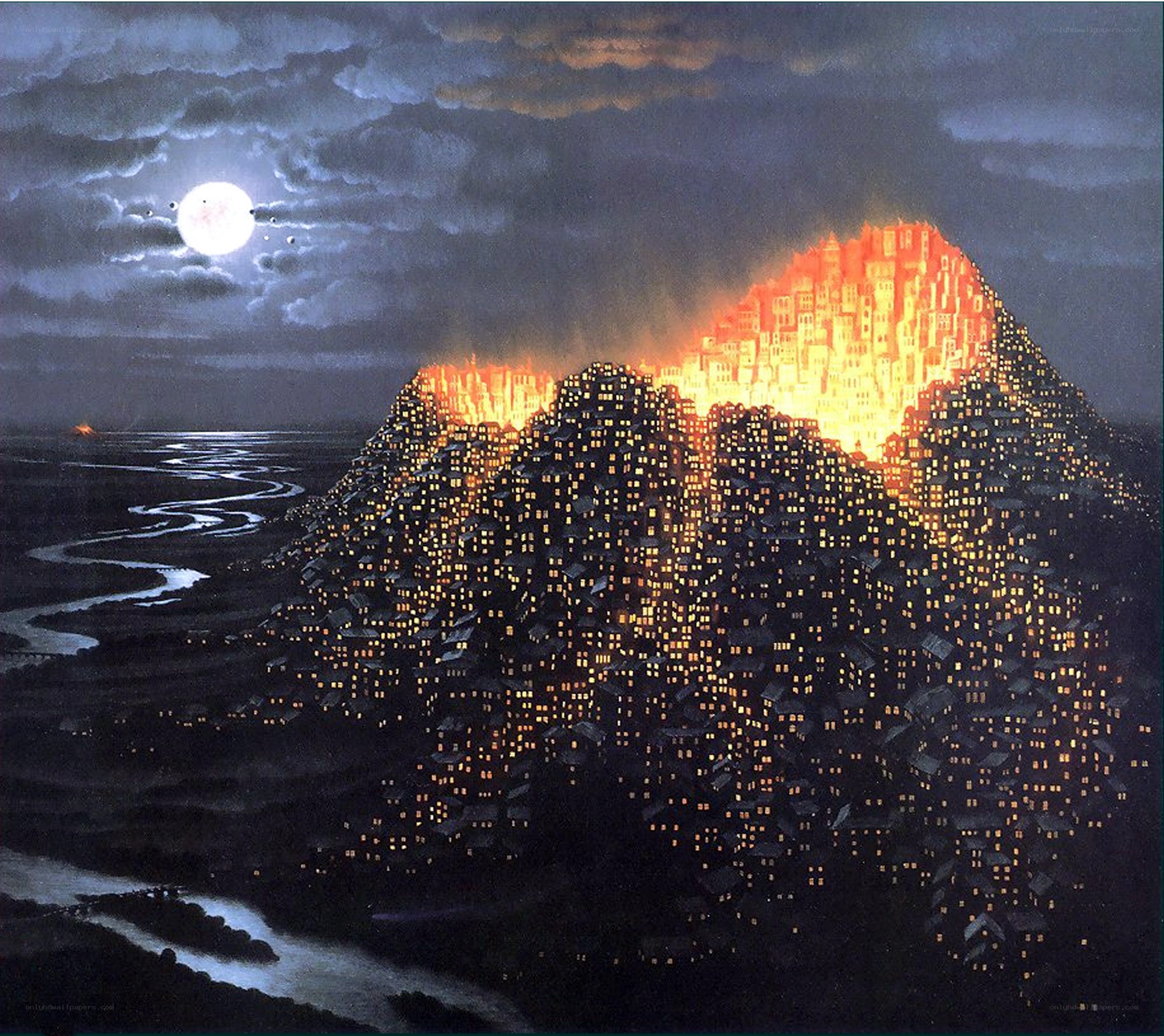 City on a mountain at night