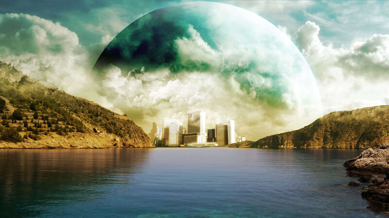 City on Alien Planet — Blue, Dramatic