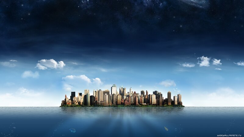 city on an island at night