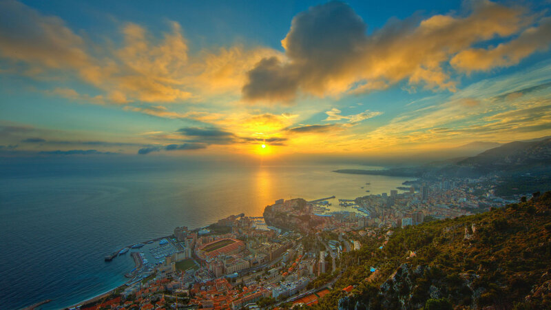 City on Coast at Sunset