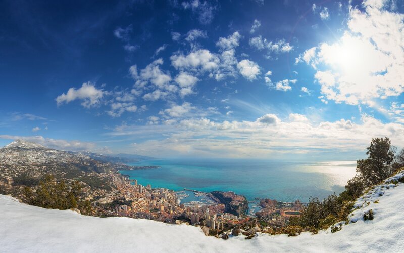 City on Coast with Snow