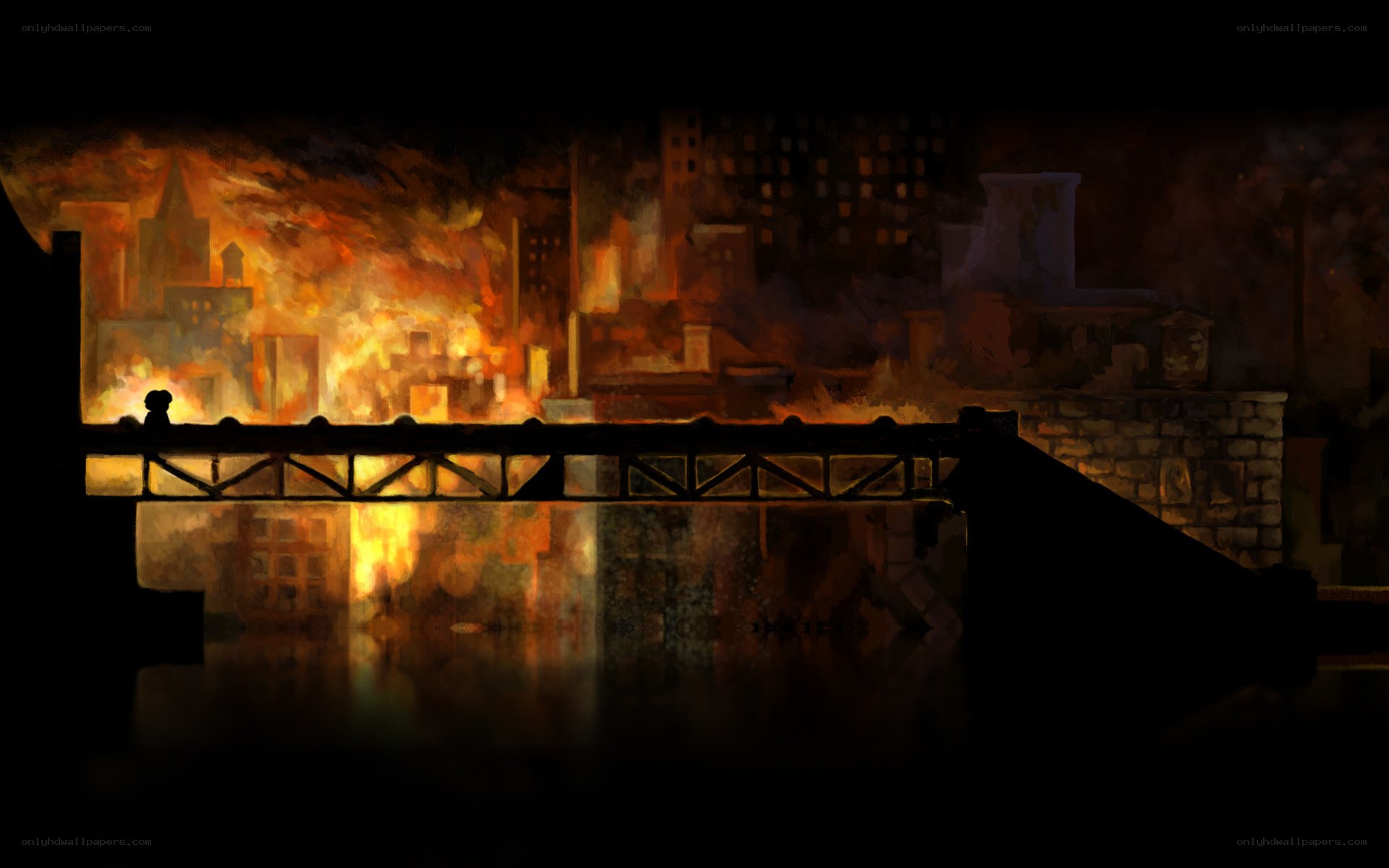 City on fire at night