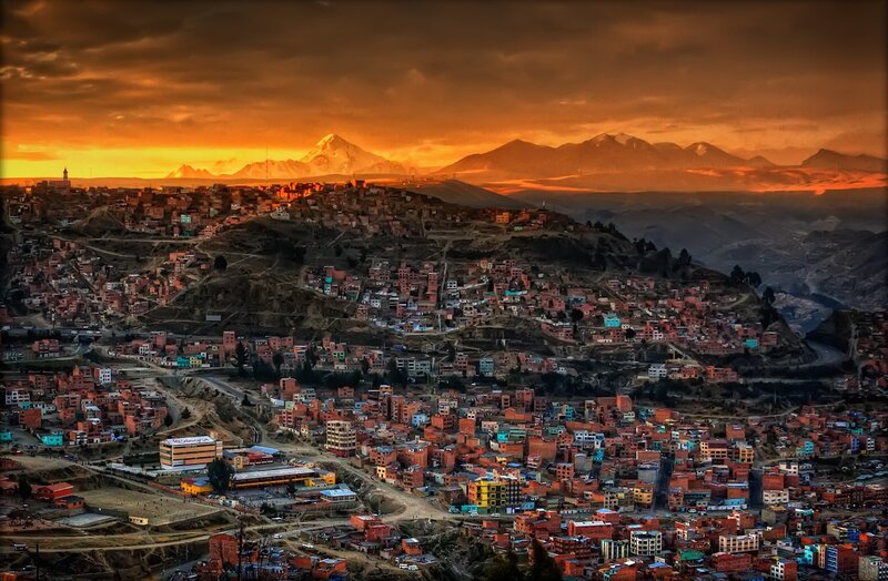 City on Hills at Sunset