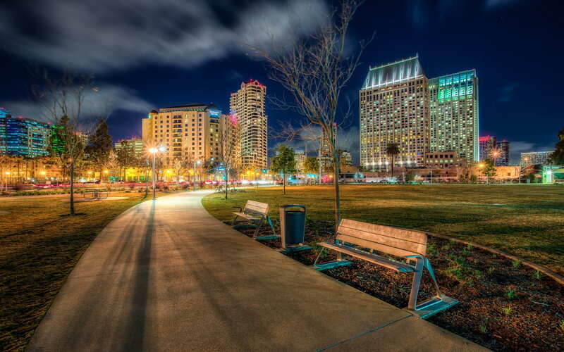 City Park at Night — Blue, Calm
