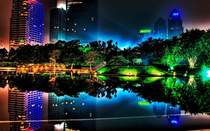 City Park at Night — Blue