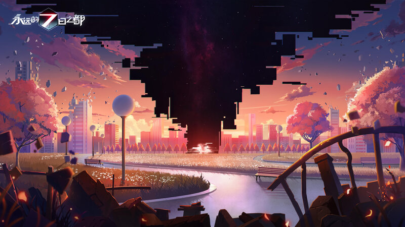City Park at Sunset — Purple