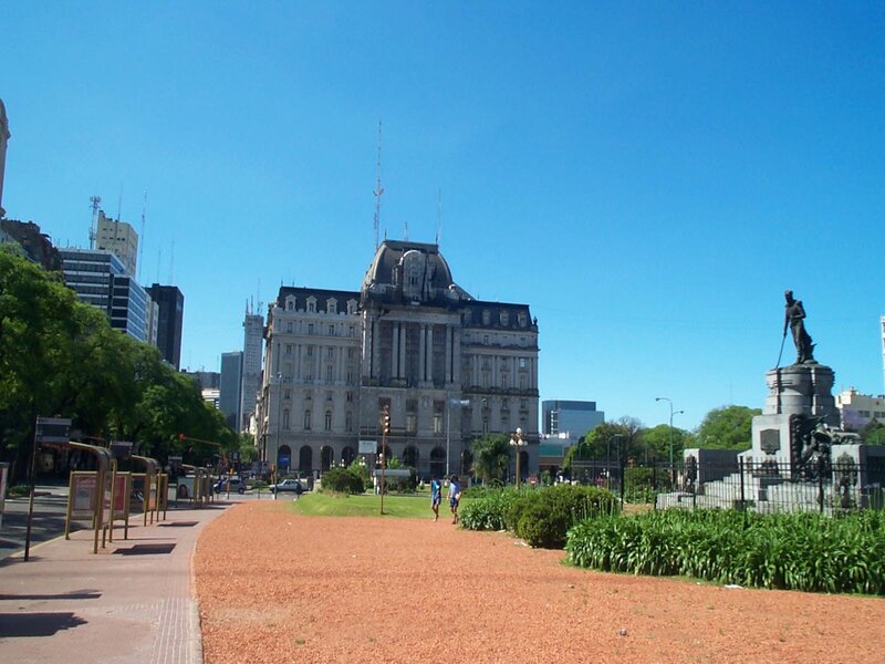 City park with historic building