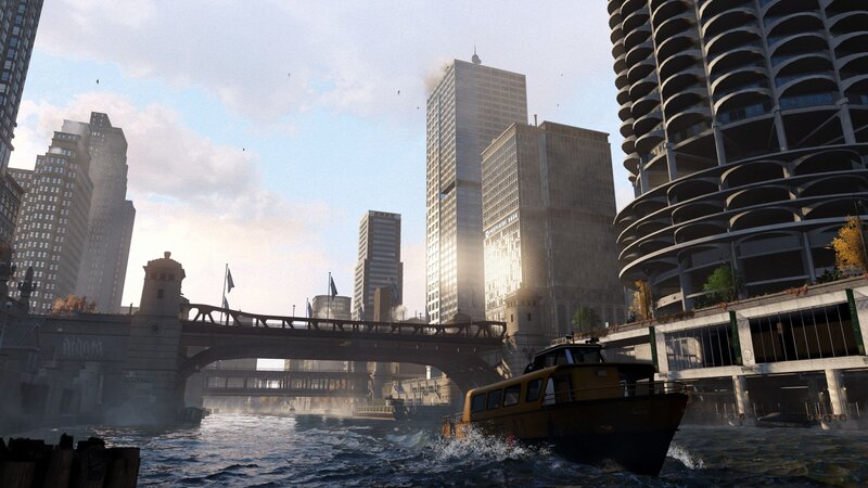 city river with boat and bridge