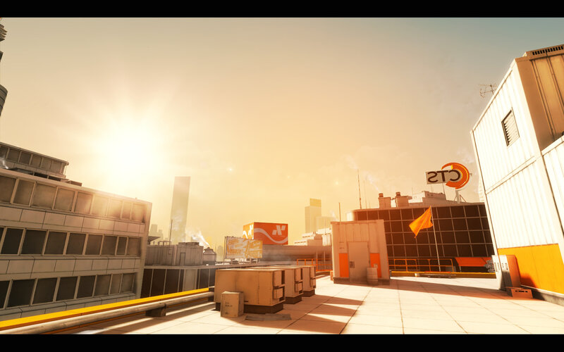 city rooftop at sunset
