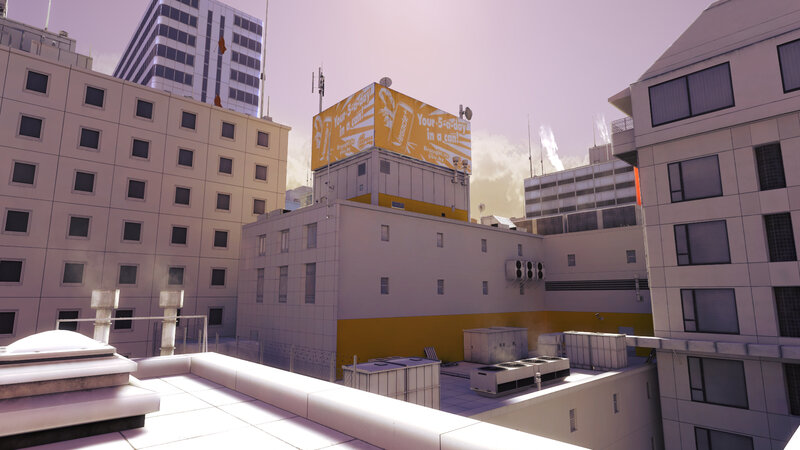 city rooftop with billboard