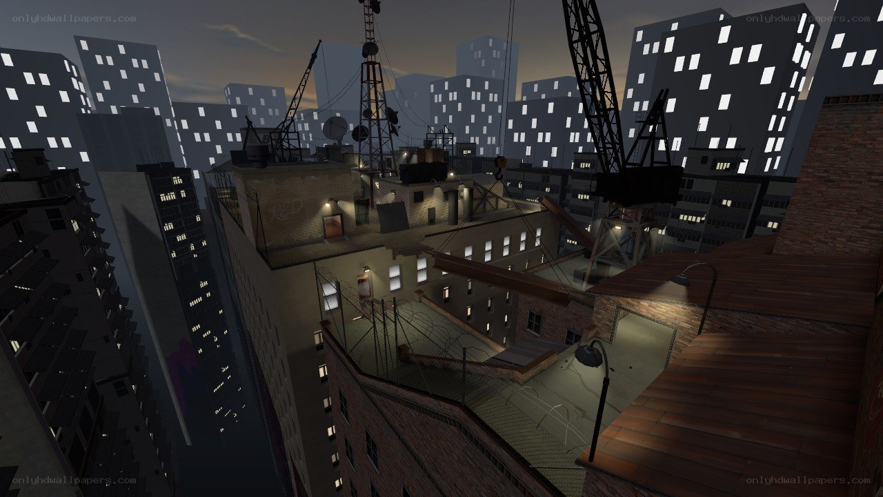 city rooftops at dusk