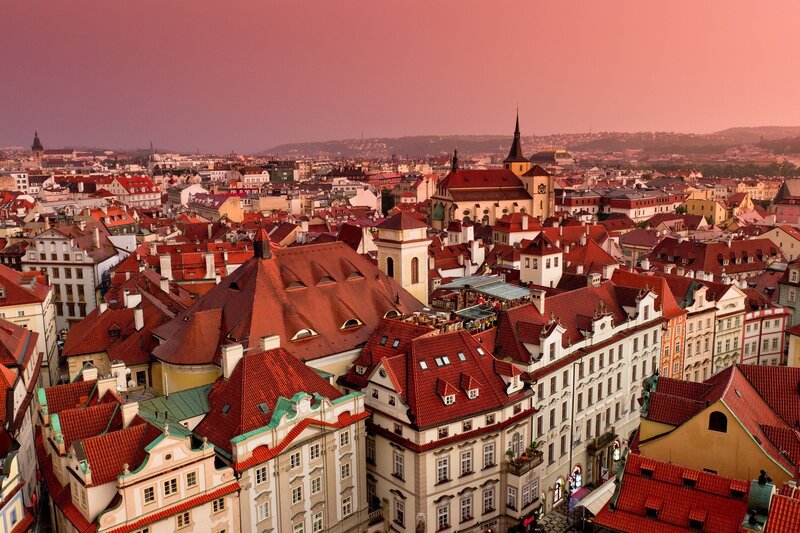 City Rooftops at Dusk — Red, Serene, Sunset