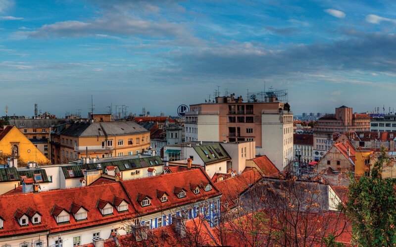 city rooftops at dusk