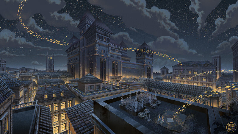 City Rooftops at Night — Dark Blue