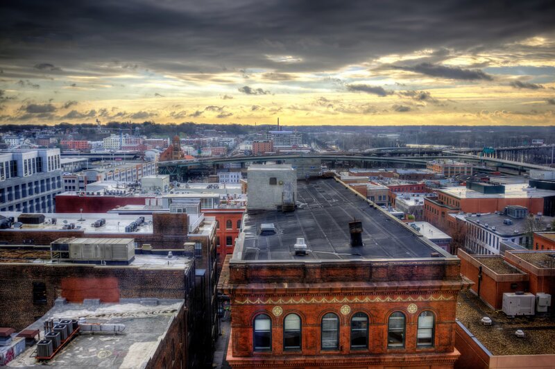 City Rooftops at Sunset — Gray