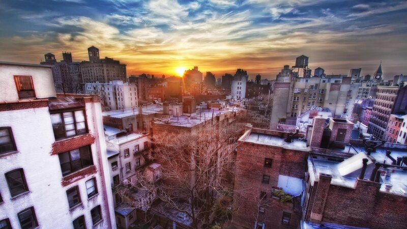 City Rooftops at Sunset — Orange, Dramatic