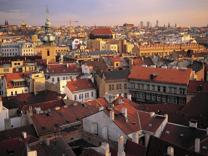 City Rooftops at Sunset — Red, Serene
