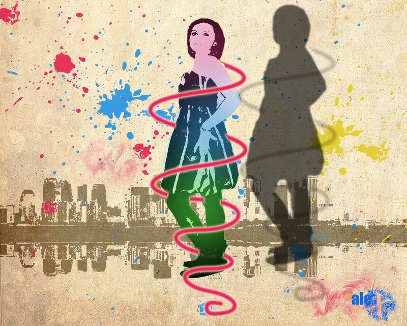 city silhouette with hula hoop