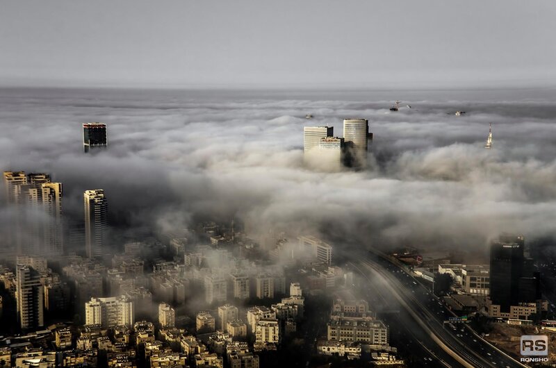 City Skyline Above Clouds — Gray, Dramatic