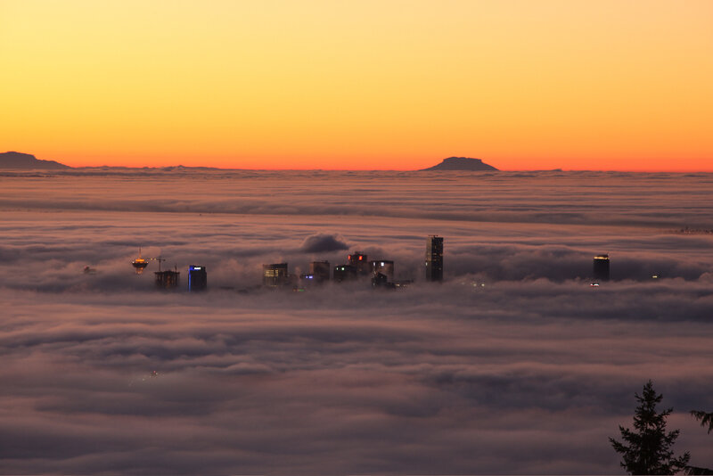 City Skyline Above Clouds — Orange, Serene, Sunrise, Photograph