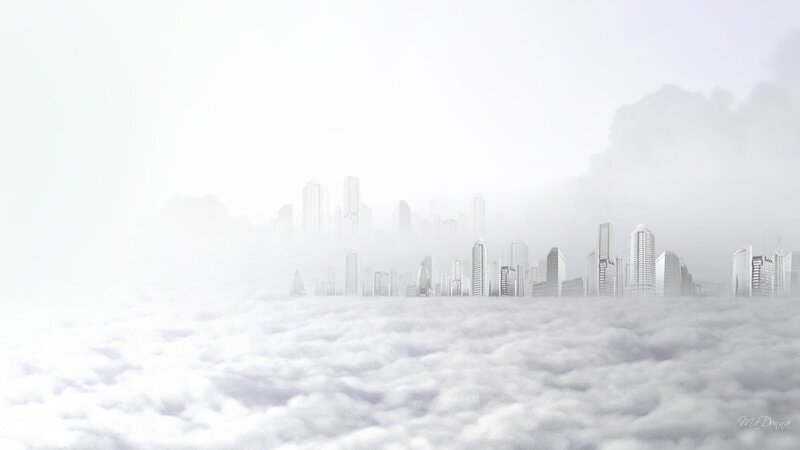 City Skyline Above Clouds — White