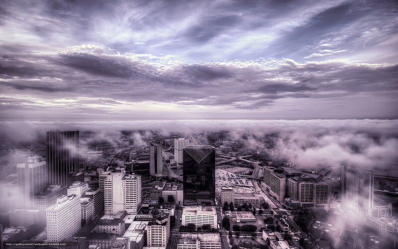 City skyline above the clouds