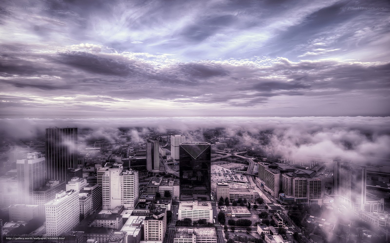 City skyline above the clouds