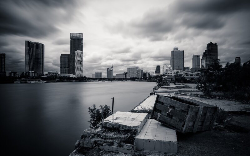 City skyline across a river