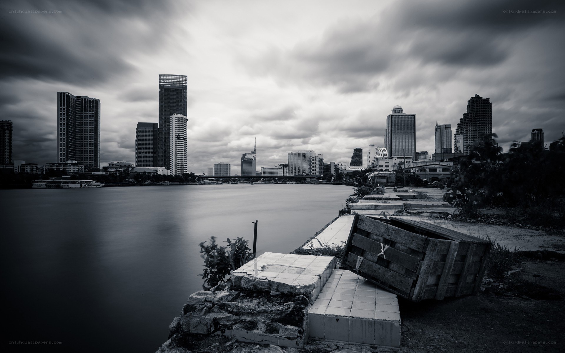 City skyline across a river