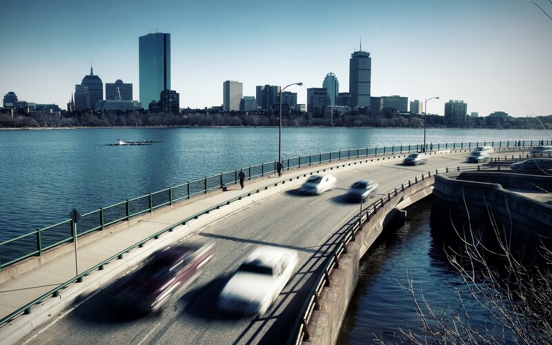City skyline across a river