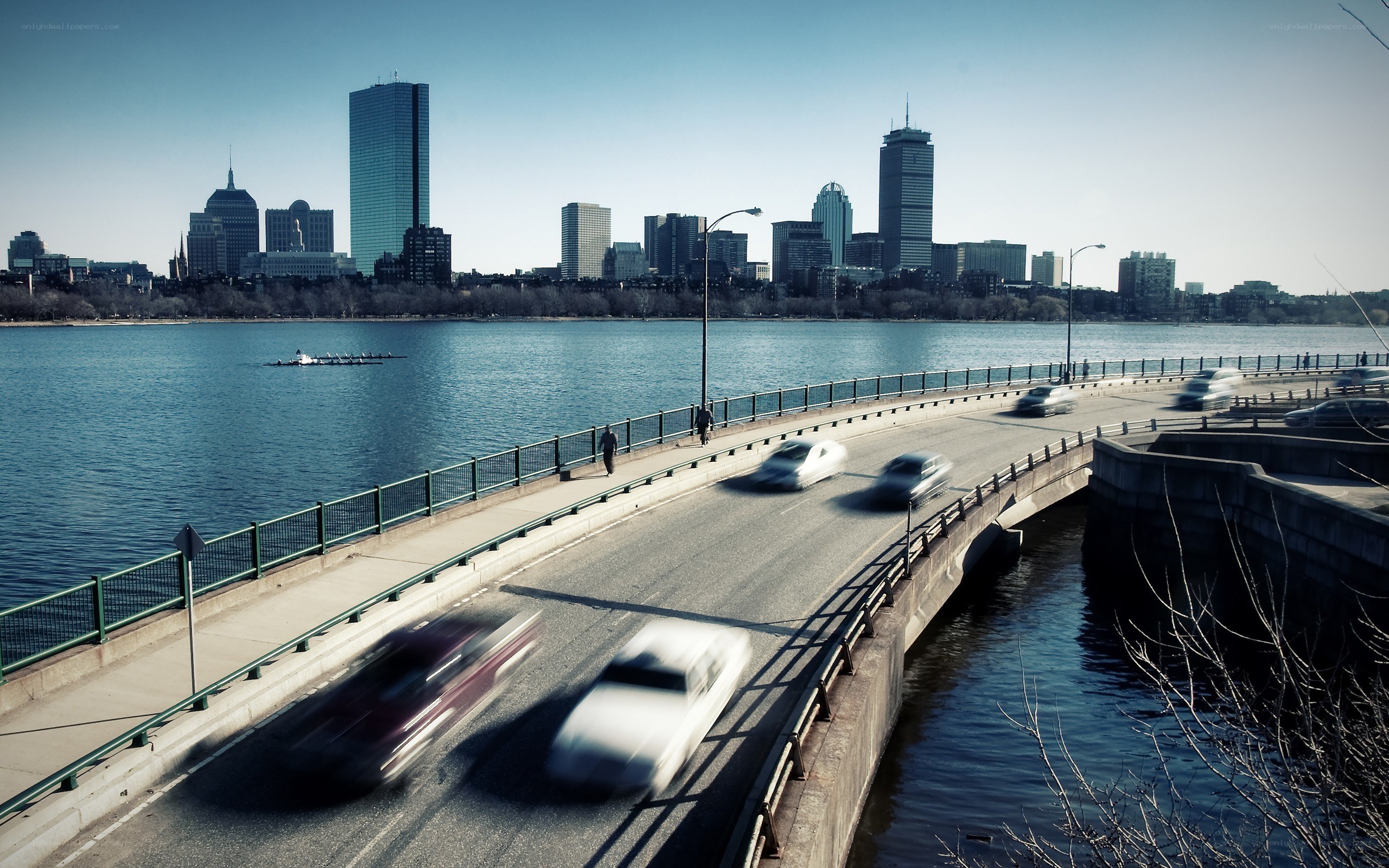 City skyline across a river