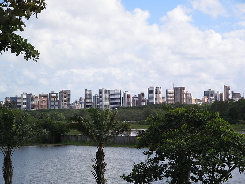 City Skyline Across Lake — Blue