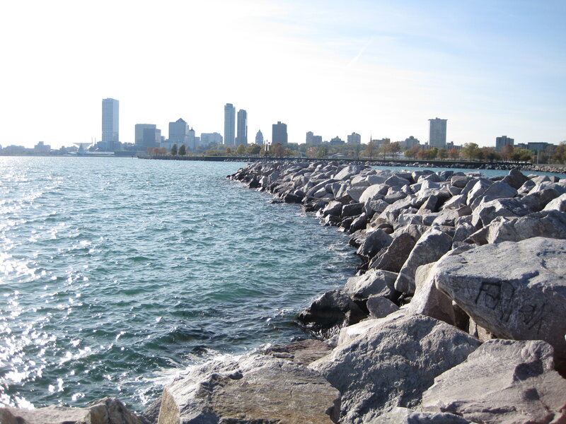 City skyline across the water