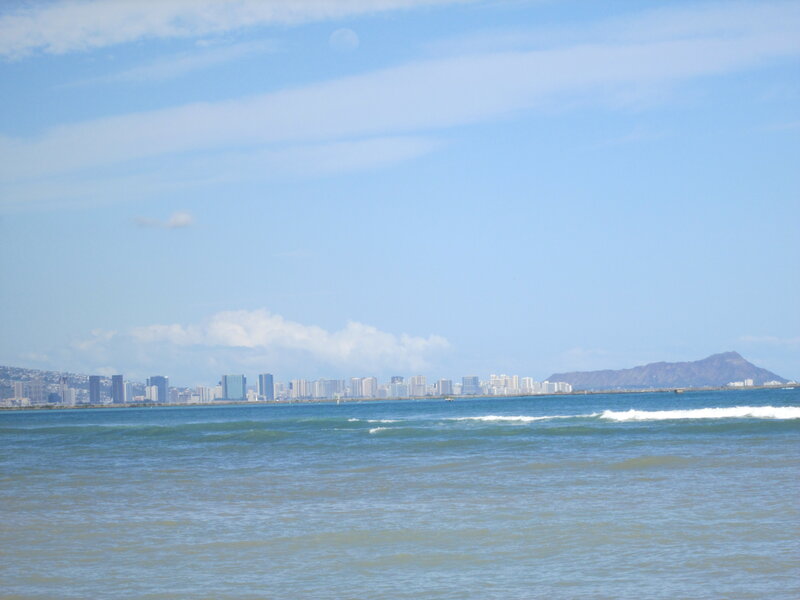 City Skyline Across Water — Blue