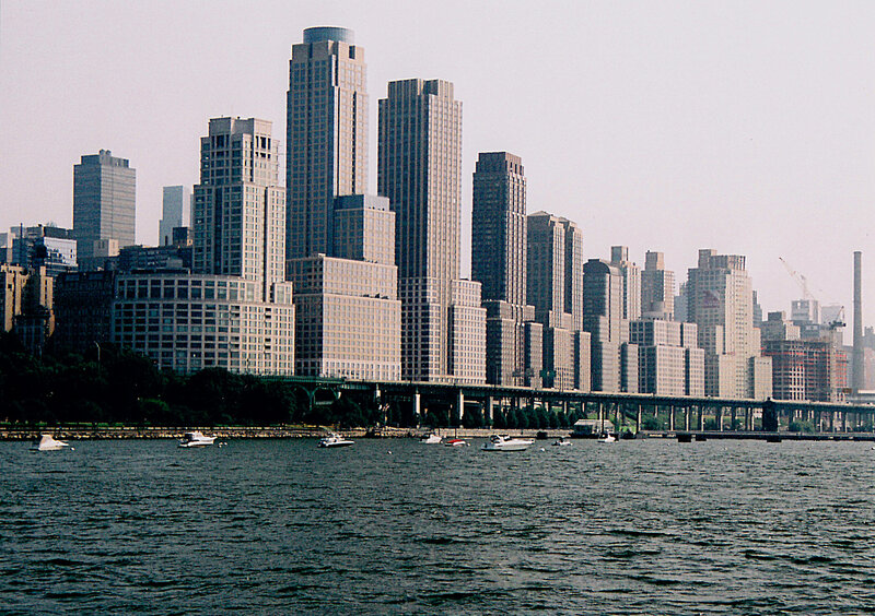 City Skyline Across Water — Gray, Urban