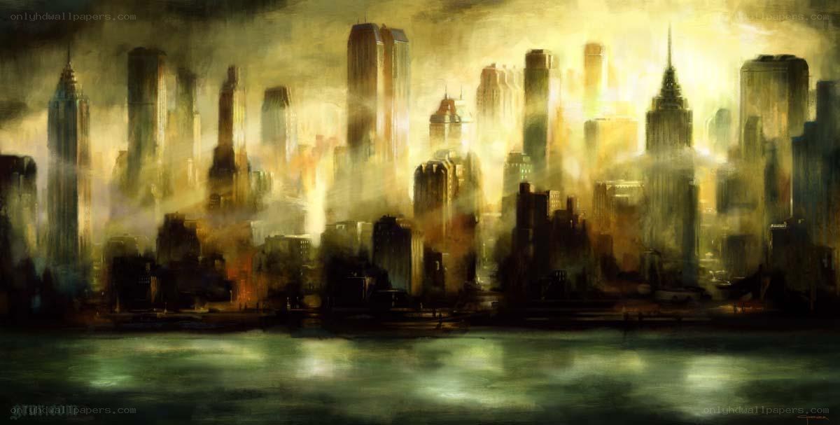 City skyline at dawn