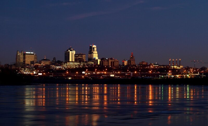city skyline at dusk