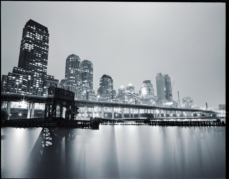 City skyline at dusk