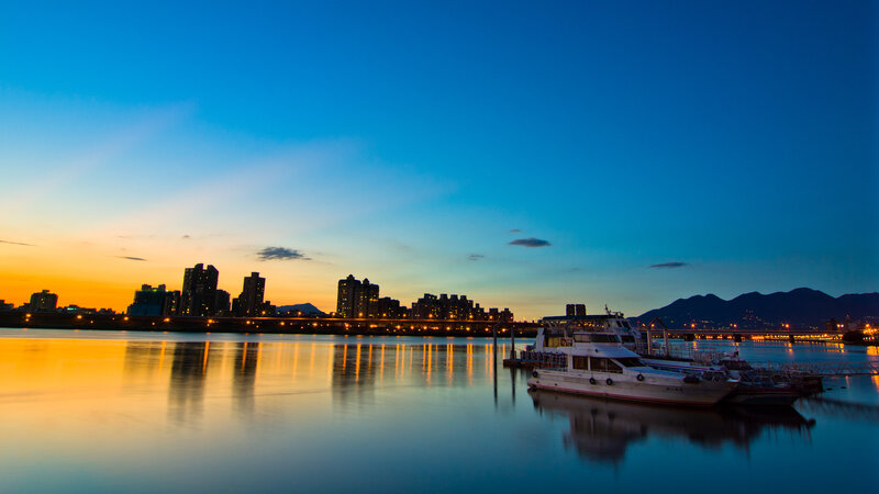 City skyline at dusk