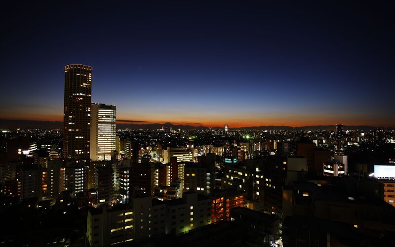 city skyline at dusk