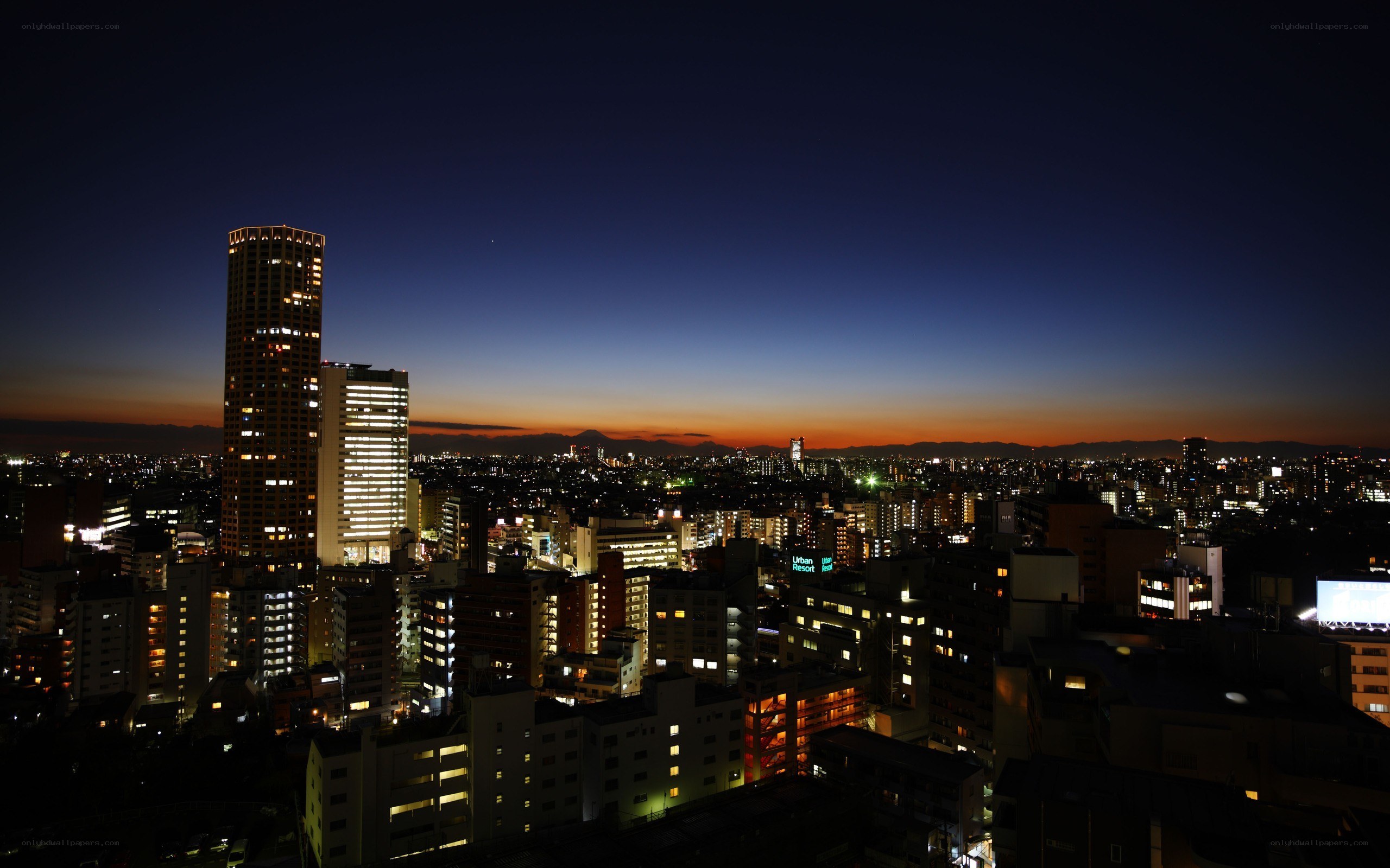 city skyline at dusk
