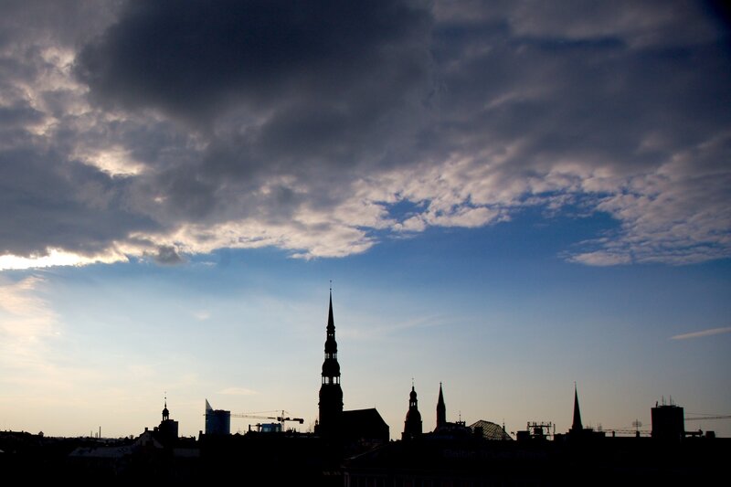 City skyline at dusk