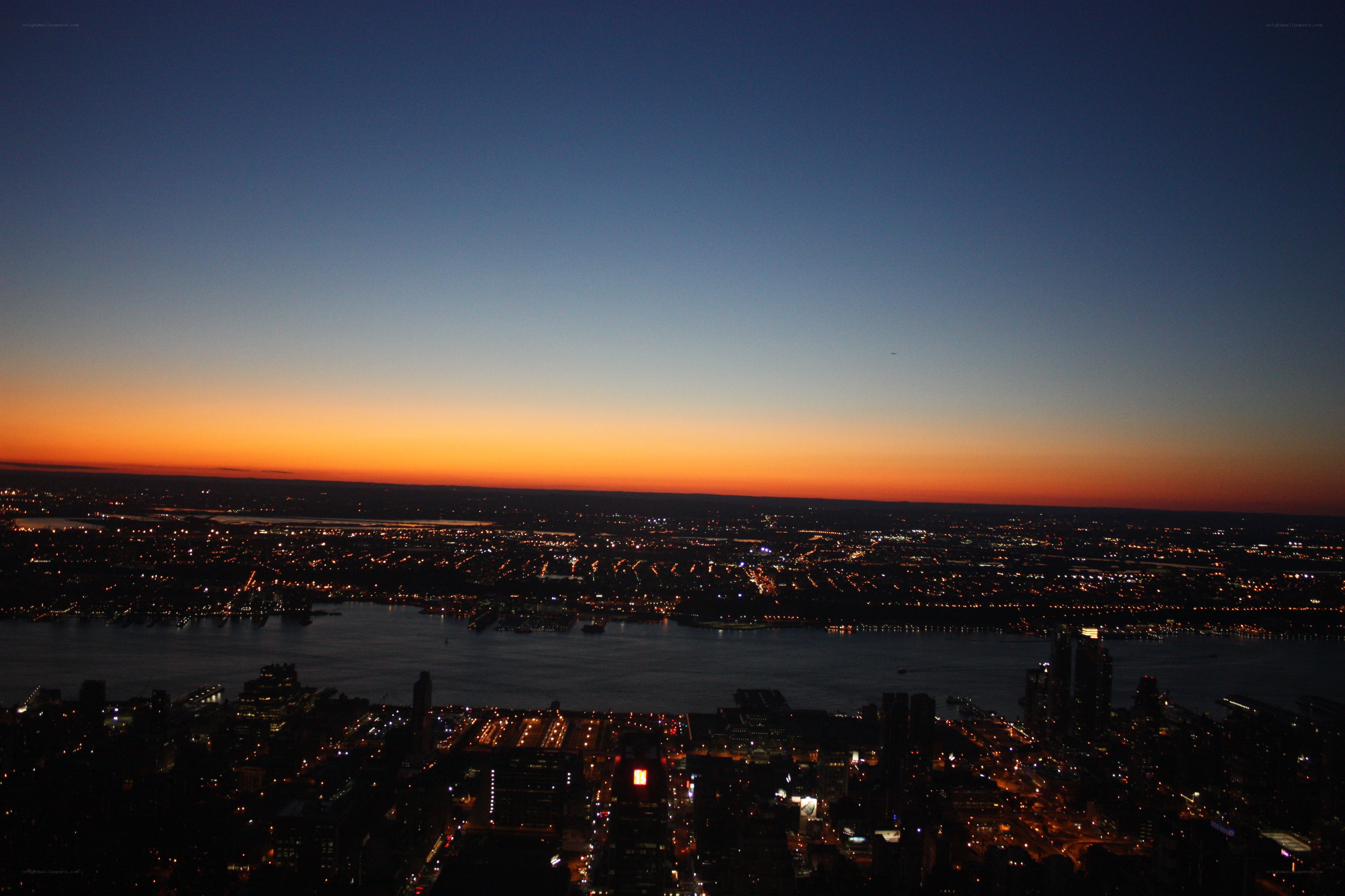 city skyline at dusk