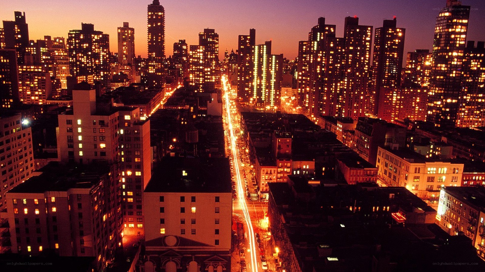 city skyline at dusk