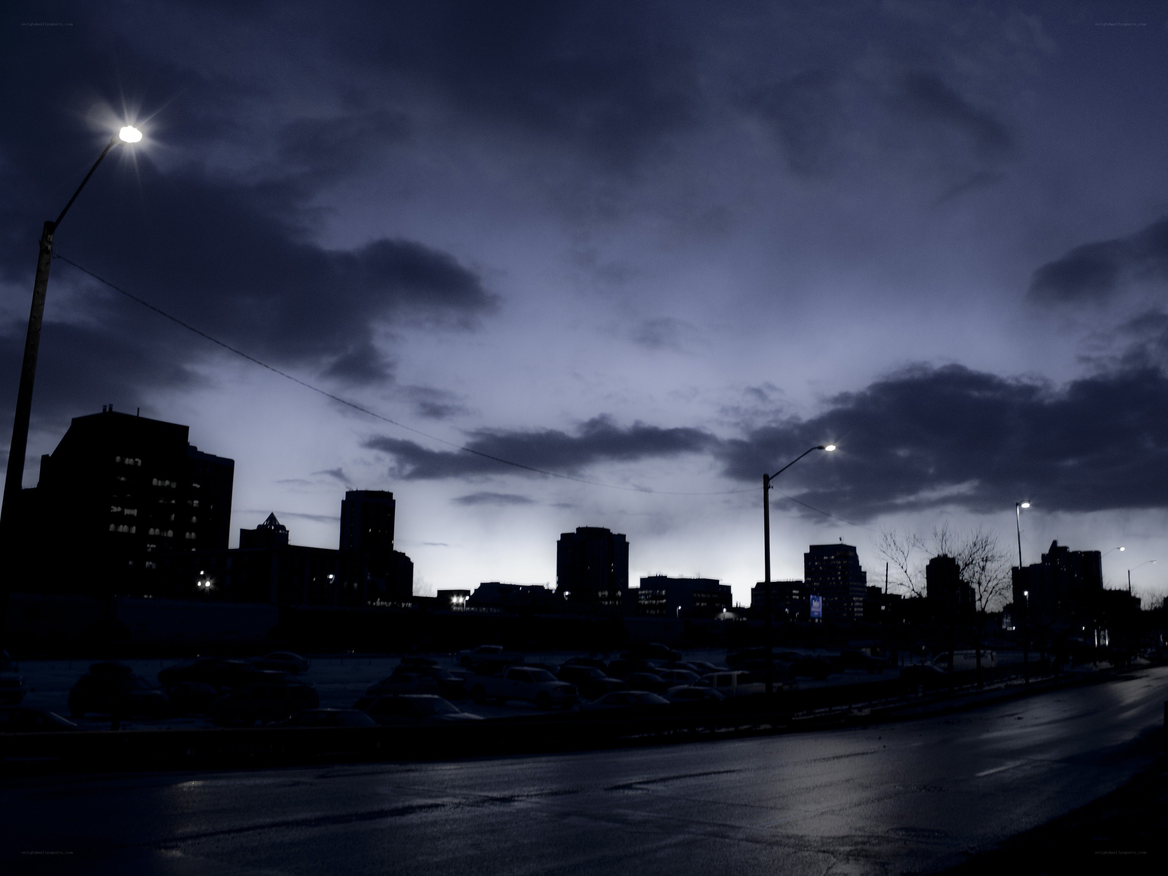 city skyline at dusk