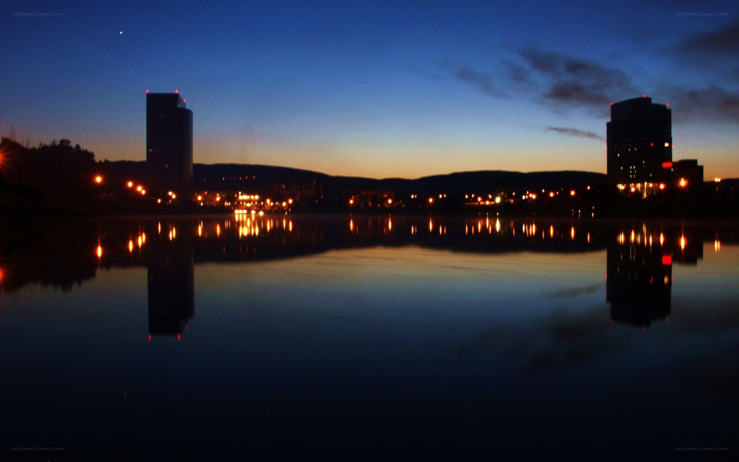 city skyline at dusk