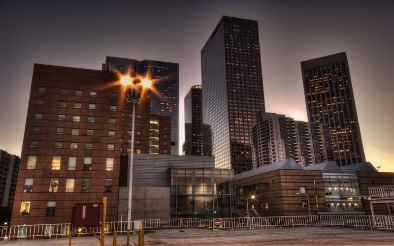 city skyline at dusk