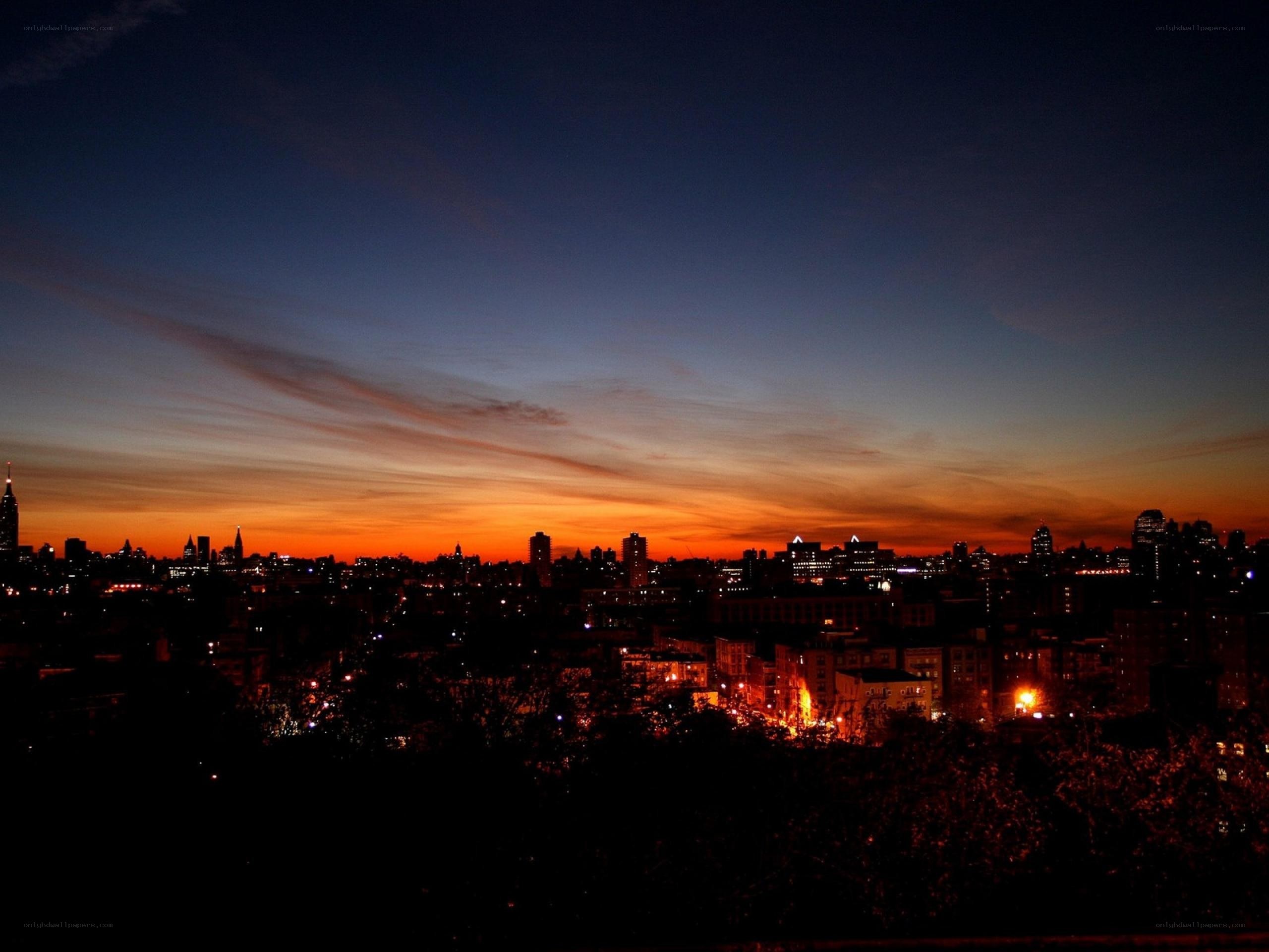 City skyline at dusk