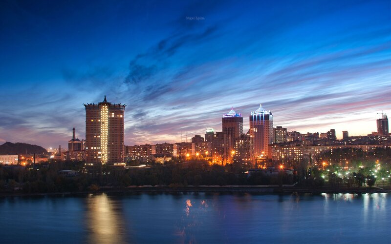 City skyline at dusk