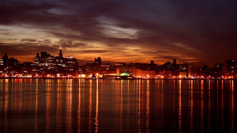 city skyline at dusk